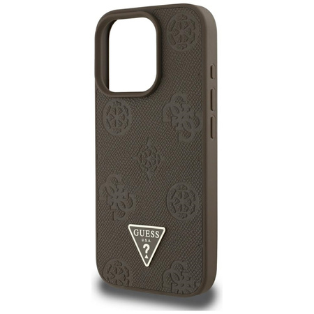 Guess Grained Hot Stamp Peony Triangle Logo MagSafe - Etui do iPhone 16 Pro Max (brązowy) (GUHMP16XPGBTMW)