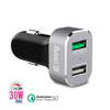 Crong Power Car Charger 30W - Ładowarka samochodowa USB QuickCharge 3.0 + USB 2.4A (aluminium) (CRG-PWRC-USB30-ALU)