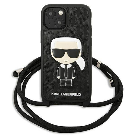 Karl Lagerfeld Monogram Leather Patch and Cord Iconik - Etui iPhone 13 mini (KLHCP13SCMNIPK)