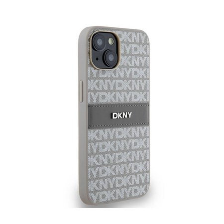 DKNY Leather Mono Stripe & Metal Logo - Etui iPhone 14 / 15 / 13 (beżowy) (DKHCP14SPRTHSLE)