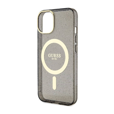 Guess Glitter Gold MagSafe - Etui iPhone 14 (Czarny) (GUHMP14SHCMCGK)