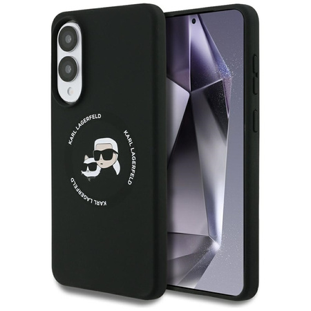 Karl Lagerfeld Silicone Double Heads And Circle MagSafe - Etui Samsung Galaxy S25 Edge (czarny) (KLHMS25ESKCHTCK)