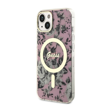 Guess Flower MagSafe - Etui iPhone 14 Plus (Różowy) (GUHMP14MHCFWSP)