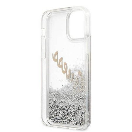 Guess Glitter Vintage Script - Etui iPhone 12 Pro Max (srebrny) (GUHCP12LGLVSSI)