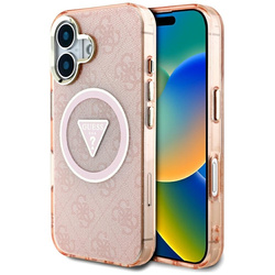 Guess IML Metal Glitter 4G Circle Triangle MagSafe - Etui do iPhone 16 (różowy) (GUHMP16SHG4PRTGP)