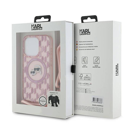 Karl Lagerfeld IML Crossbody Monogram Karl & Choupette Head MagSafe - Etui iPhone 15 Pro (różowy) (KLHMP15LHCKCKLCP)