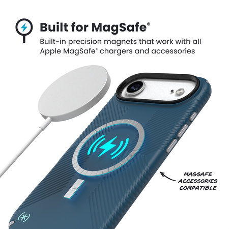 Speck Presidio2 Grip MagSafe - Etui iPhone Air (Deep Sea / Silver Metallic / Spell Blue) (150967-3261)
