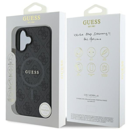 Guess 4G Ring Classic Logo MagSafe - Etui iPhone 16 (czarny) (GUHMP16SG4GFRK)