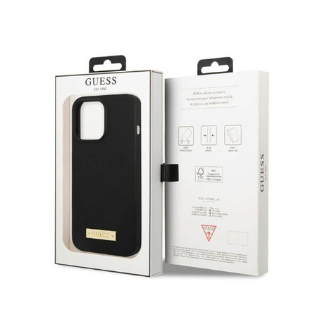 Guess Silicone Logo Plate MagSafe - Etui iPhone 13 Pro Max (czarny) (GUHMP13XSPLK)