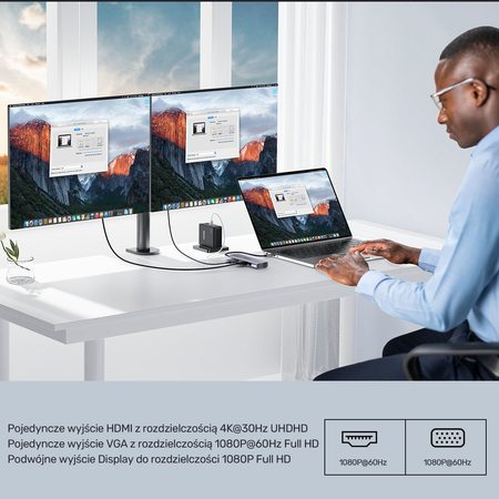 Unitek Hub 9w1 USB C Gigabit Ethernet HDMI VGA 3x USB A czytnik kart PD 100W (D1113A)
