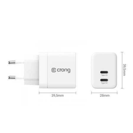 Crong Ultra Compact GaN - Ładowarka sieciowa 2x USB-C 35W PD 3.0 z PPS (biały) (CRG-GNCC35-WHI)
