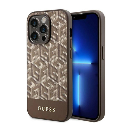 Guess GCube Stripes MagSafe - Etui iPhone 14 Pro Max (Brązowy) (GUHMP14XHGCFSEW)