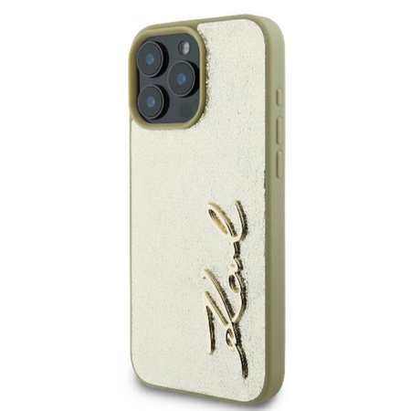 Karl Lagerfeld Metal Signature - Etui iPhone 16 Pro (złoty) (KLHCP16LPFMFBKMD)