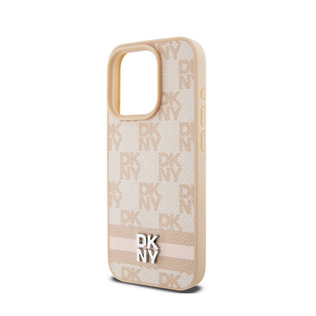 DKNY Leather Checkered Mono Pattern & Printed Stripes - Etui iPhone 15 Pro Max (różowy) (DKHCP15XPCPTSSP)