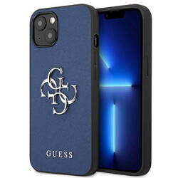 Guess Saffiano 4G Big Silver Logo - Etui iPhone 13 mini (niebieski) (GUHCP13SSA4GSBL)