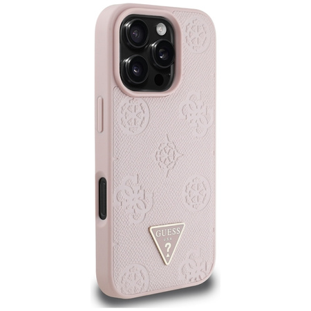 Guess Grained Hot Stamp Peony Triangle Logo MagSafe - Etui do iPhone 16 Pro (różowy) (GUHMP16LPGBTMP)