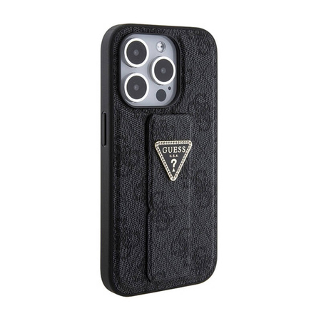 Guess Grip Stand 4G Triangle Strass Logo - Etui iPhone 15 Pro (czarny) (GUHCP15LPGS4TDK)