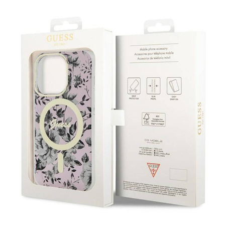 Guess Flower MagSafe - Etui iPhone 14 Pro (Różowy) (GUHMP14LHCFWSP)