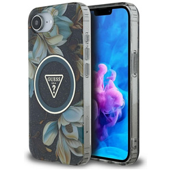 Guess IML Metal Glitter Flowers Triangle MagSafe - Etui do iPhone 16e (czarny) (GUHMPSE4HFLPEDK)