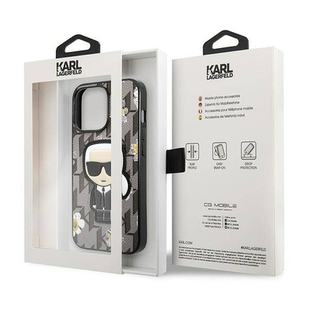 Karl Lagerfeld Iconic Karl Flower - Etui iPhone 13 Pro (szary) (KLHCP13LPMNFIK1)