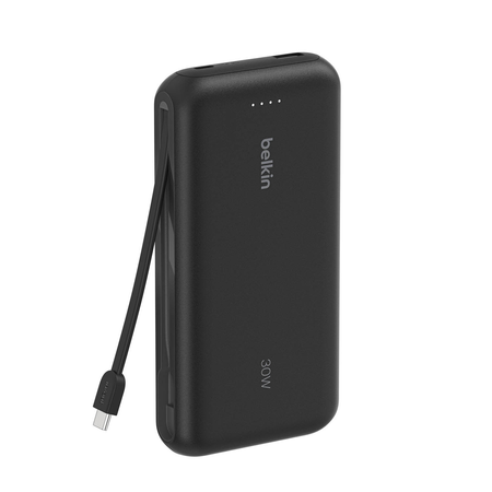 Belkin Powerbank 20 000 mAh, 30W, wbudowany kabel USB-C, USB-C, USB-A, czarny (BPB024HQBK)