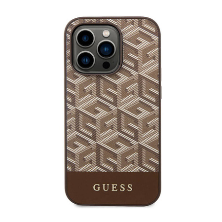 Guess GCube Stripes MagSafe - Etui iPhone 14 Pro Max (Brązowy) (GUHMP14XHGCFSEW)