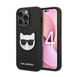 Karl Lagerfeld Saffiano Choupette Head Patch Case - Etui iPhone 14 Pro Max (czarny) (KLHCP14XSAPCHK)