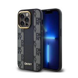 DKNY Leather Checkered Mono Pattern MagSafe - Etui iPhone 13 Pro (czarny) (DKHMP13LPCPVSLK)