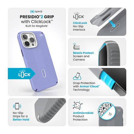 Speck Presidio2 Grip ClickLock & MagSafe - Etui iPhone 16 Pro Max (Future Lavender / Cassis Purple / White) (150725-3251)