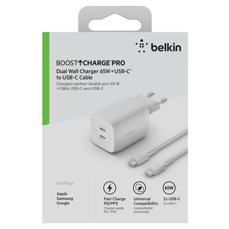 Belkin podwójna ładowarka ścienna 65W DUAL USB-C 2M - biały (WCH013VF2MWH-B6)