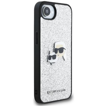 Karl Lagerfeld Fixed Glitter Karl & Choupette Heads Metal Pin - Etui do iPhone 16e (srebrny) (KLHCPSE4PFGKCPS)