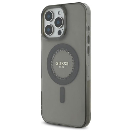 Guess IML Rhinestones MagSafe - Etui iPhone 16 Pro Max (czarny) (GUHMP16XPFTDTEK)