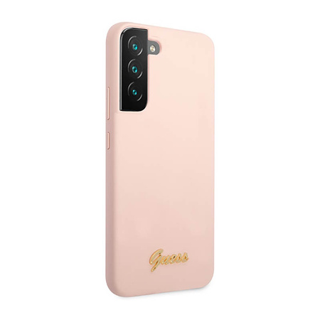 Guess Silicone Script Metal Logo - Etui Samsung Galaxy S23+ (różowy) (GUHCS23MLSLMGPP)
