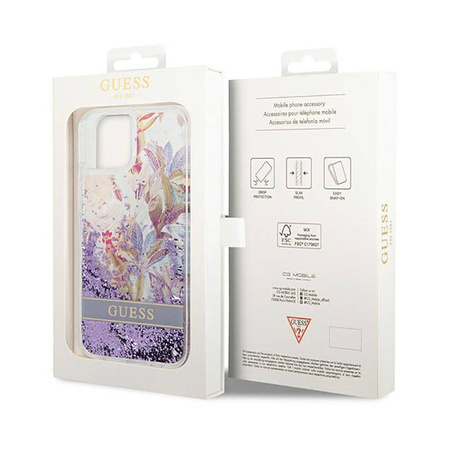 Guess Liquid Glitter Flower – Etui iPhone 14 Plus (fioletowy) (GUHCP14MLFLSU)