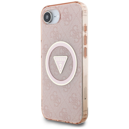Guess IML Metal Glitter 4G Circle Triangle MagSafe - Etui do iPhone 16e (różowy) (GUHMPSE4HG4PRTGP)