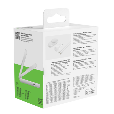 Belkin Ładowarka magnetyczna Qi2 25 W, składana 2w1, zasilacz 45W, biała (WIZ039KQWH)