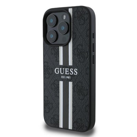 Guess 4G Printed Stripes MagSafe - Etui iPhone 16 Pro Max (czarny) (GUHMP16XP4RPSK)