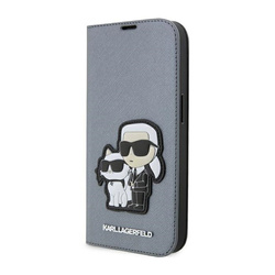 Karl Lagerfeld Booktype NFT Saffiano Karl & Choupette - Etui iPhone 14 Pro Max (Srebrny) (KLBKP14XSANKCPG)