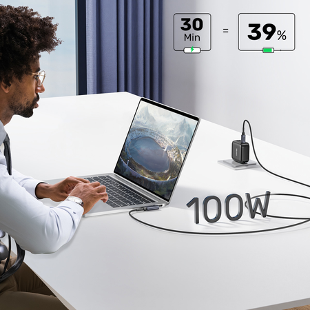 Unitek Kabel USB-C kątowy 90° PD100W 3m - czarny (C14123BK-3M)