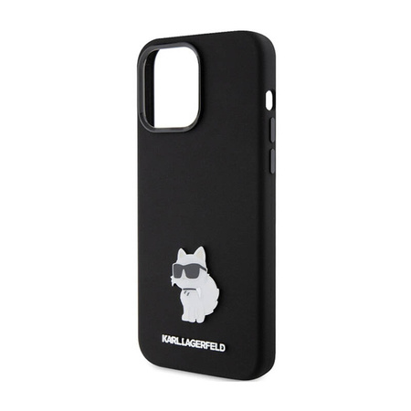 Karl Lagerfeld Silicone Choupette Metal Pin - Etui iPhone 15 Pro (czarny) (KLHCP15LSMHCNPK)