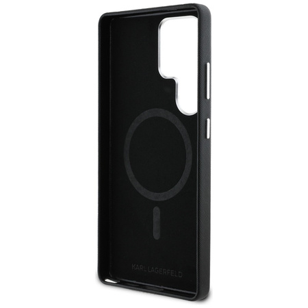 Karl Lagerfeld Saffiano Full Wrapped Elongated Metal Logo MagSafe - Etui do Samsung Galaxy S25 Ultra (czarny) (KLHMS25LPSAFWMCK)