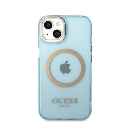 Guess Gold Outline Translucent MagSafe - Etui iPhone 13 (niebieski) (GUHMP13MHTCMB)