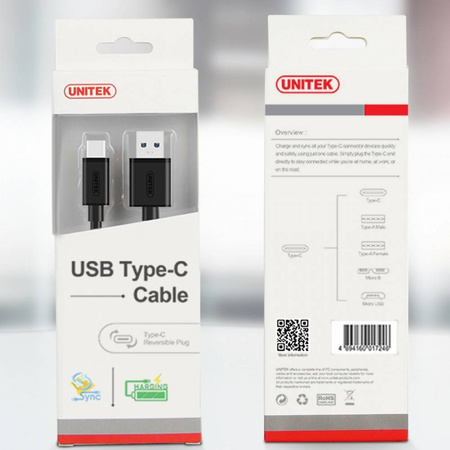Unitek Kabel USB-A / USB-C, USB 3.0, 1m - czarny (Y-C474BK)