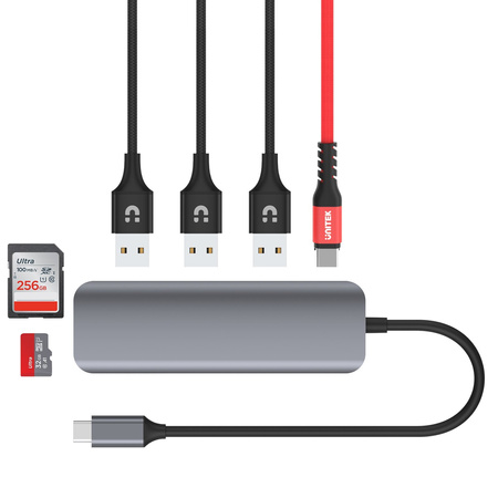 Unitek hub USB-C 3xUSB 3.1 Gen1 PD 100W SD microSD (H1107C)