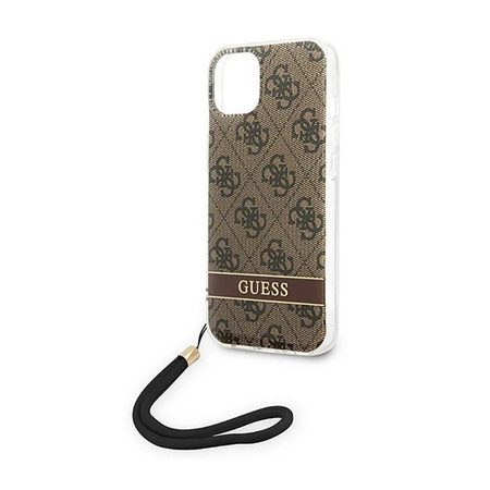 Guess 4G Print Cord - Etui ze smyczką iPhone 14 Plus (brązowy) (GUOHCP14MH4STW)