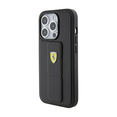 Ferrari Grip Stand Metal Logo - Etui iPhone 15 Pro (czarny) (FEHCP15LGSPSIK)