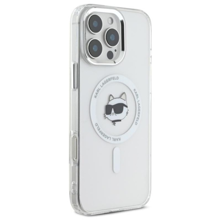 Karl Lagerfeld IML Metal Choupette Head MagSafe - Etui iPhone 16 Pro (biały) (KLHMP16LHLSCHH)