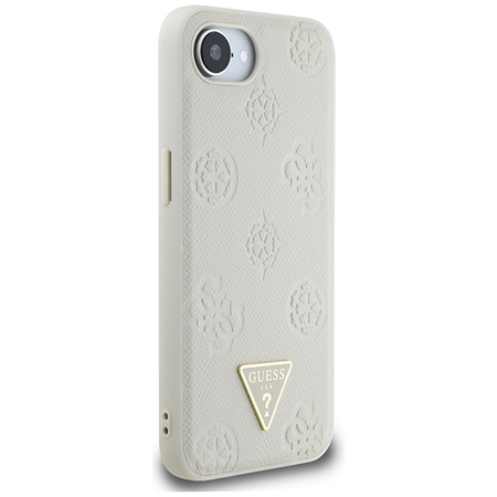 Guess Grained Hot Stamp Peony Triangle Logo MagSafe - Etui do iPhone 16e (beżowy) (GUHMPSE4PGBTME)