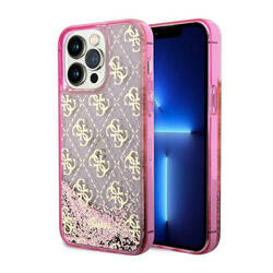 Guess Liquid Glitter Transculent 4G - Etui iPhone 14 Pro (Różowy) (GUHCP14LLC4PSGP)
