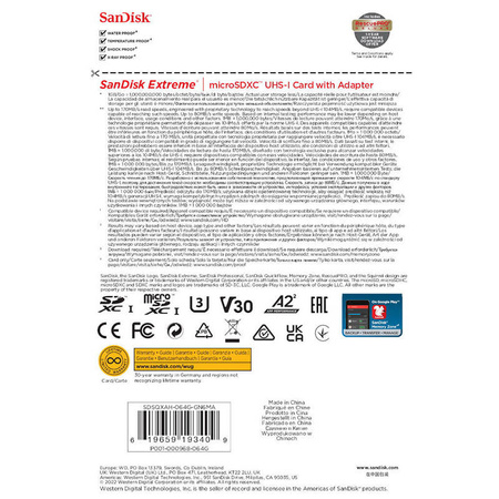 SanDisk Extreme microSDXC - Karta pamięci 64 GB A2 V30 UHS-I U3 170/80 MB/s z adapterem (SDSQXAH-064G-GN6MA)